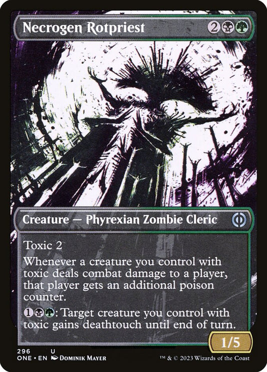 This Is An Image Of The Magic The Gathering Card Necrogen Rotpriest From The Set Phyrexia: All Will Be One - Designed By Artist Igor Krstic