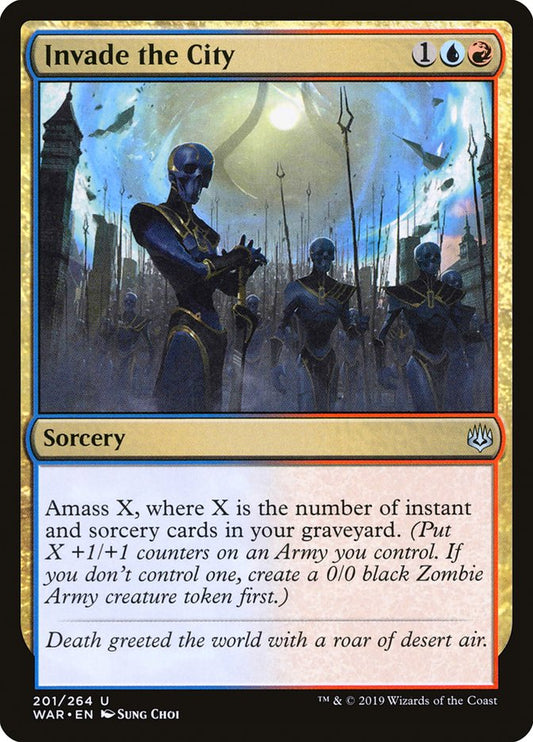 This Is An Image Of The Magic The Gathering Card Invade the City From The Set War of the Spark - Designed By Artist Sung Choi