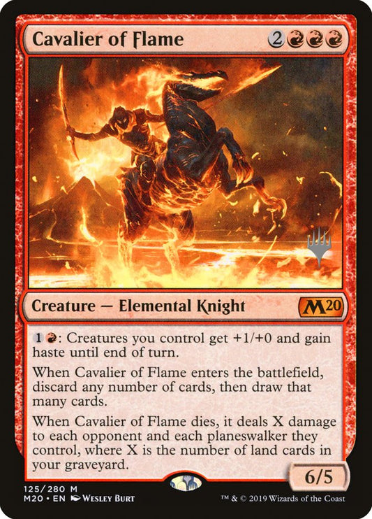 This Is An Image Of The Magic The Gathering Card Cavalier of Flame From The Set Core Set 2020 - Designed By Artist Wesley Burt