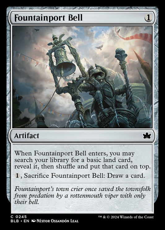 This Is An Image Of The Magic The Gathering Card Fountainport Bell From The Set Bloomburrow - Designed By Artist Néstor Ossandón Leal