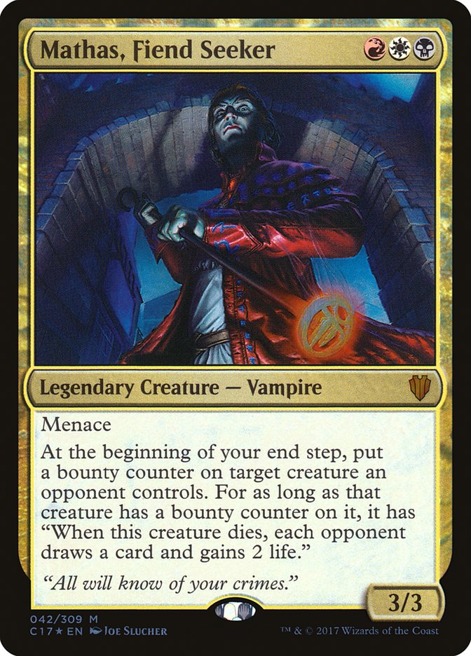 This Is An Image Of The Magic The Gathering Card Mathas, Fiend Seeker From The Set Double Masters 2022 - Designed By Artist Joe Slucher