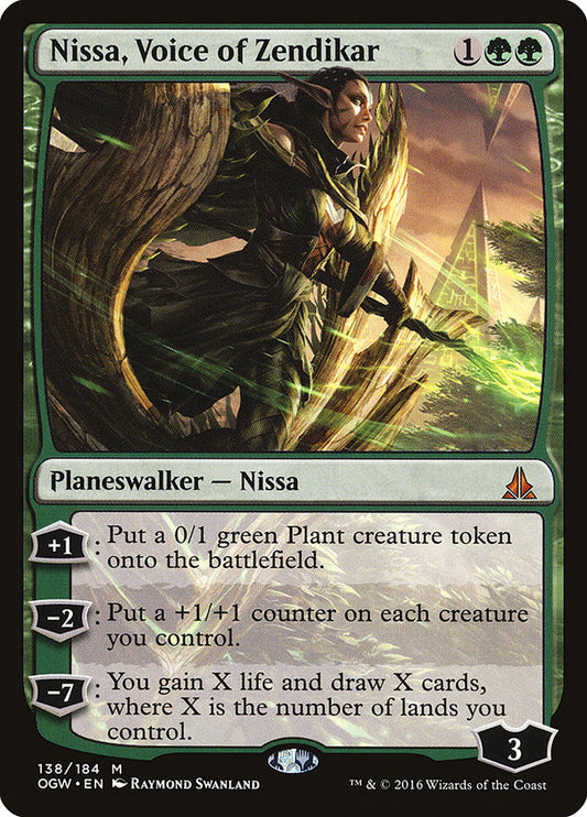 This Is An Image Of The Magic The Gathering Card Nissa, Voice of Zendikar From The Set Duel Decks: Nissa vs. Ob Nixilis - Designed By Artist Raymond Swanland