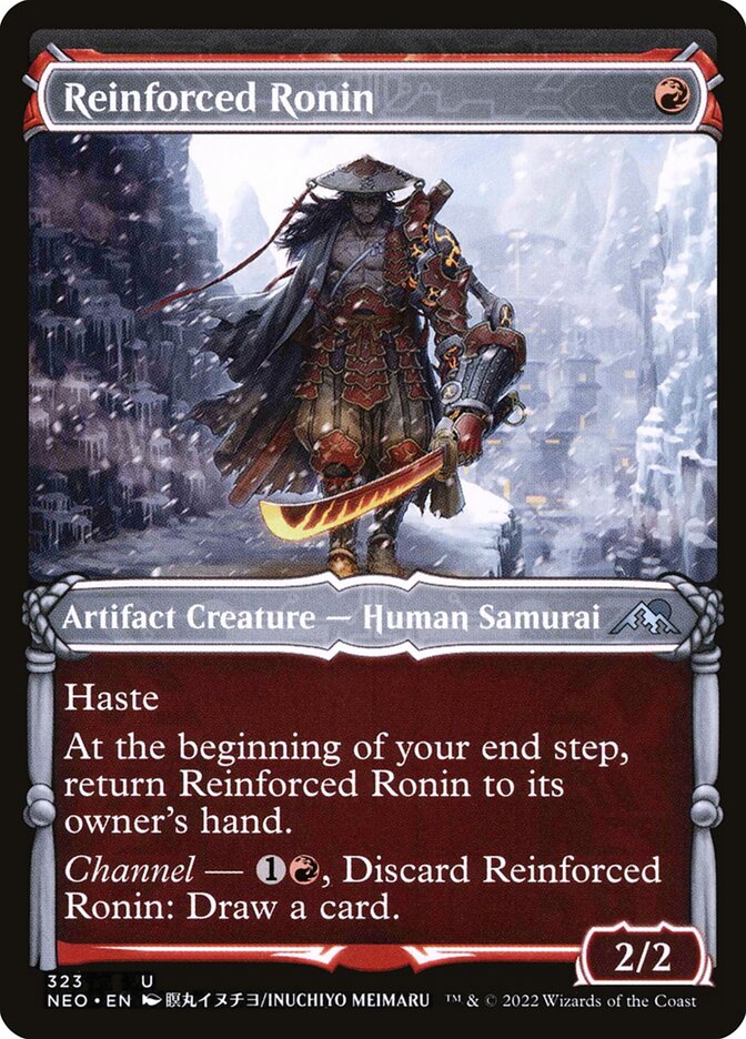 This Is An Image Of The Magic The Gathering Card Reinforced Ronin From The Set Kamigawa: Neon Dynasty - Designed By Artist Kekai Kotaki