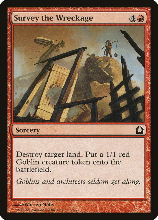 This Is An Image Of The Magic The Gathering Card Survey the Wreckage From The Set Return to Ravnica - Designed By Artist Warren Mahy