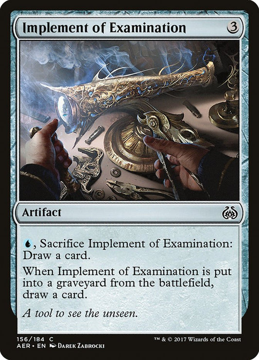 This Is An Image Of The Magic The Gathering Card Implement of Examination From The Set Aether Revolt - Designed By Artist Darek Zabrocki