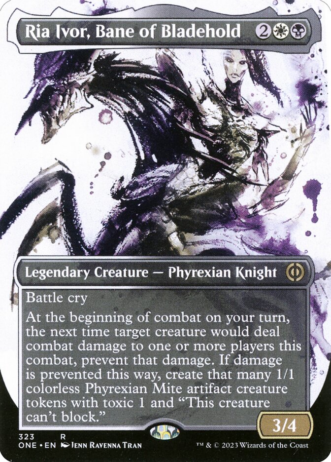 This Is An Image Of The Magic The Gathering Card Ria Ivor, Bane of Bladehold From The Set Phyrexia: All Will Be One - Designed By Artist Andreas Zafiratos