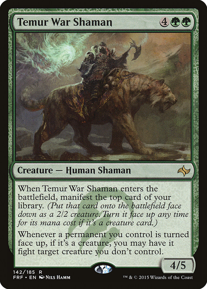 This Is An Image Of The Magic The Gathering Card Temur War Shaman From The Set Duskmourn: House of Horror Commander - Designed By Artist Raymond Swanland