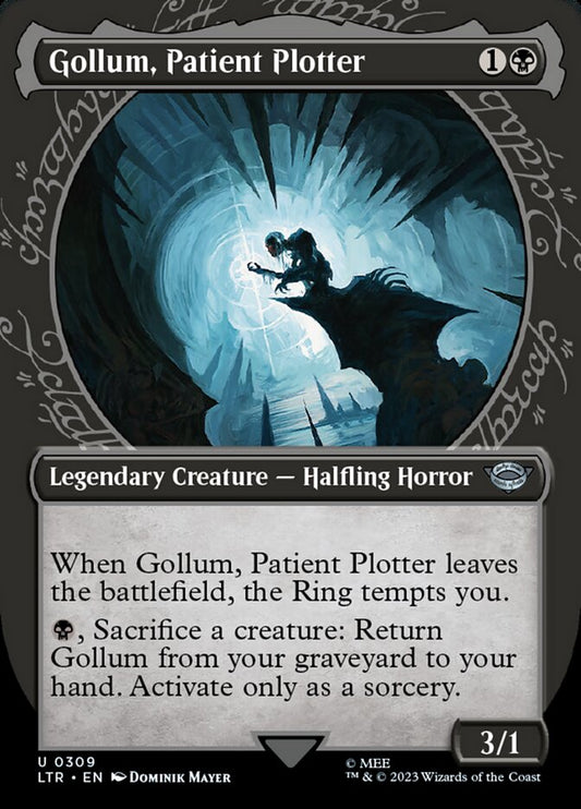 This Is An Image Of The Magic The Gathering Card Gollum, Patient Plotter From The Set The Lord of the Rings: Tales of Middle-earth - Designed By Artist Lorenzo Mastroianni
