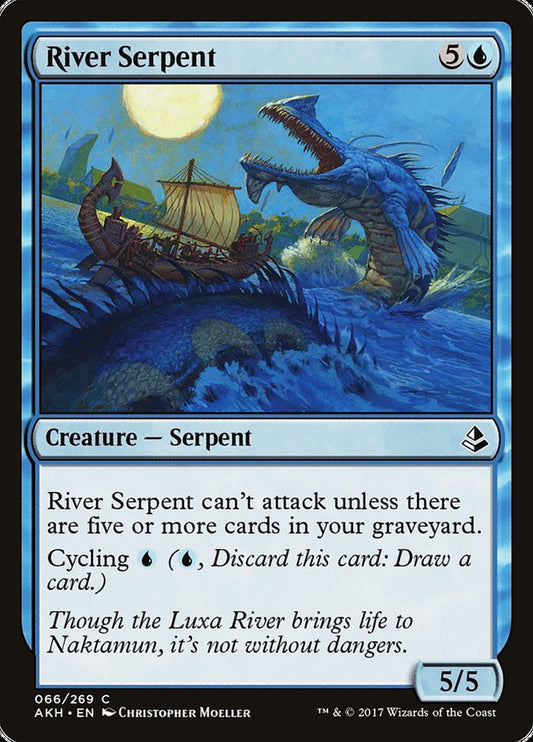 This Is An Image Of The Magic The Gathering Card River Serpent From The Set Amonkhet - Designed By Artist Christopher Moeller