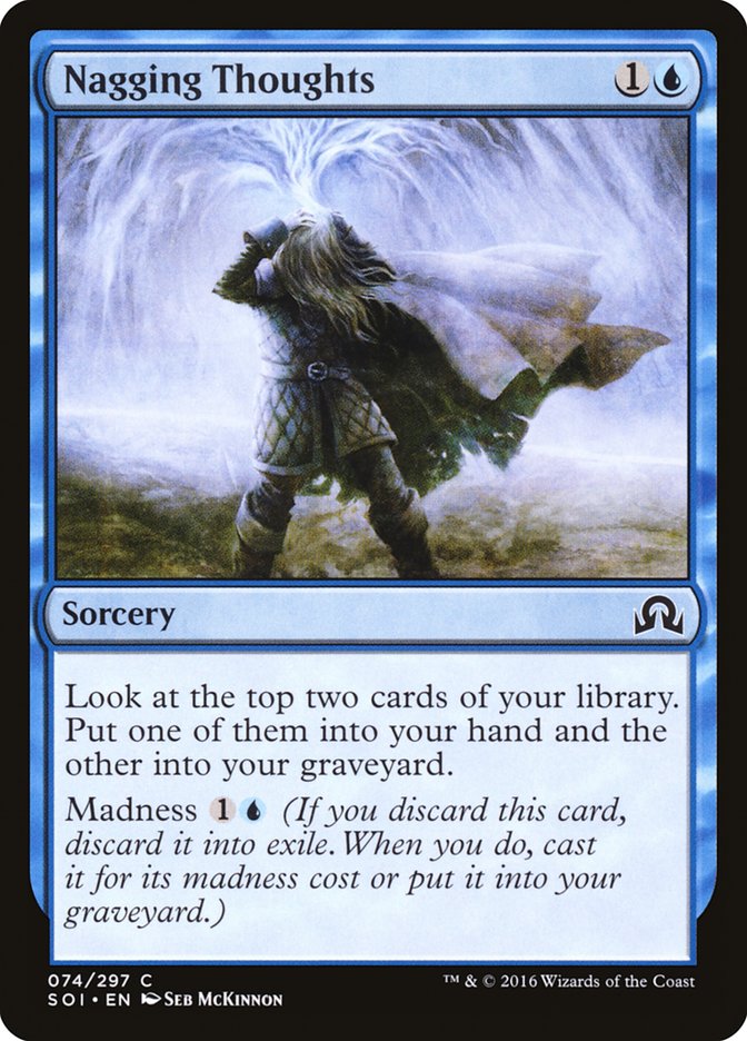 This Is An Image Of The Magic The Gathering Card Nagging Thoughts From The Set Shadows over Innistrad - Designed By Artist Seb McKinnon