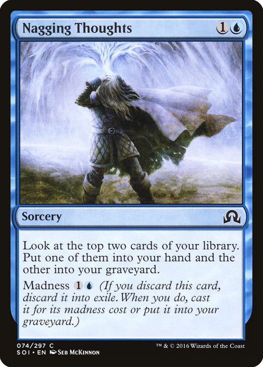This Is An Image Of The Magic The Gathering Card Nagging Thoughts From The Set Shadows over Innistrad - Designed By Artist Seb McKinnon
