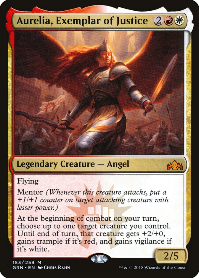 This Is An Image Of The Magic The Gathering Card Aurelia, Exemplar of Justice From The Set Ravnica Remastered - Designed By Artist Chris Rahn