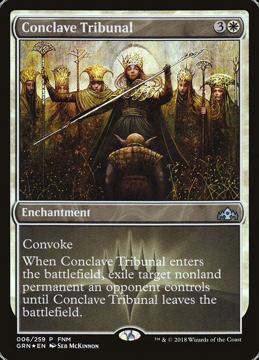 This Is An Image Of The Magic The Gathering Card Conclave Tribunal From The Set Ravnica: Clue Edition - Designed By Artist Seb McKinnon