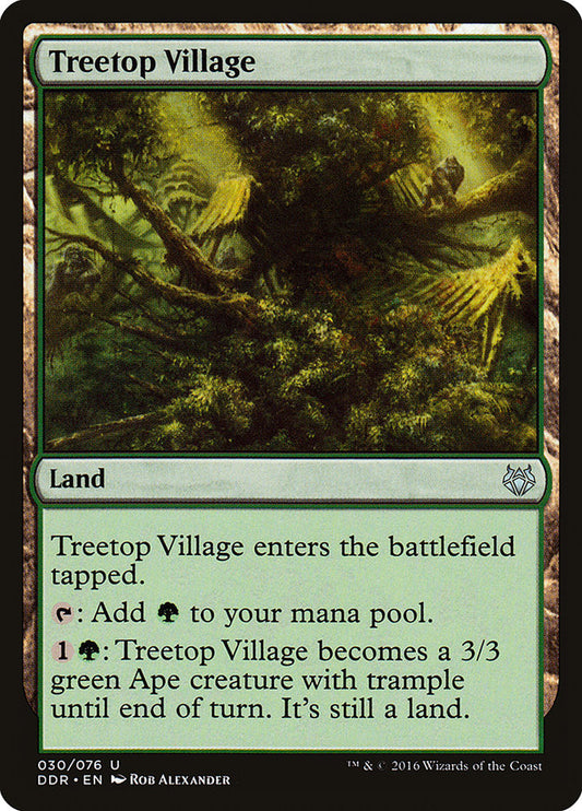 This Is An Image Of The Magic The Gathering Card Treetop Village From The Set Duel Decks: Elves vs. Inventors - Designed By Artist Rob Alexander