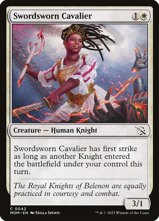 This Is An Image Of The Magic The Gathering Card Swordsworn Cavalier From The Set March of the Machine - Designed By Artist Stella Spente