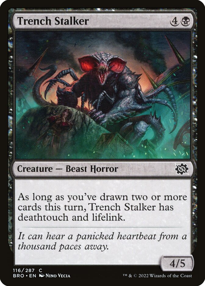 This Is An Image Of The Magic The Gathering Card Trench Stalker From The Set The Brothers' War - Designed By Artist Nino Vecia