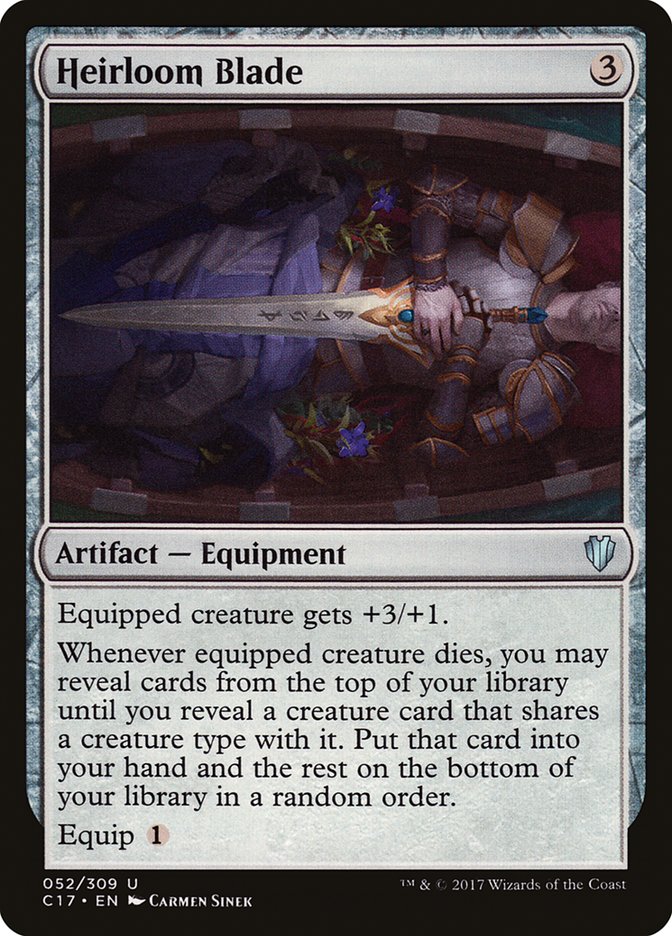 This Is An Image Of The Magic The Gathering Card Heirloom Blade From The Set The Lost Caverns of Ixalan Commander - Designed By Artist Carmen Sinek