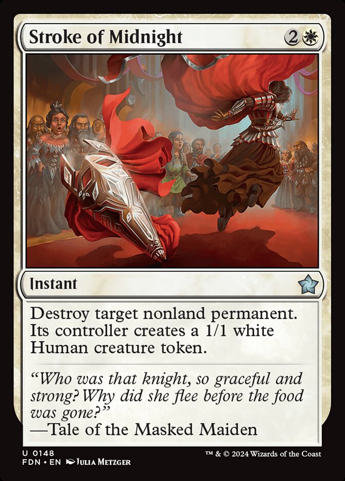 This Is An Image Of The Magic The Gathering Card Stroke of Midnight From The Set Tarkir: Dragonstorm Commander - Designed By Artist Julia Metzger