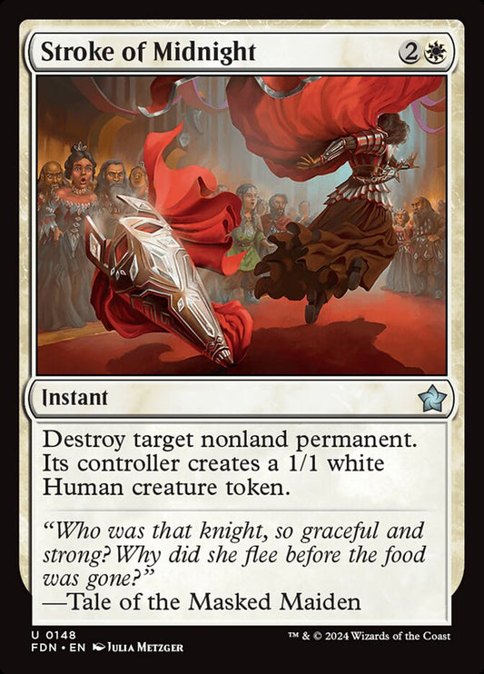 This Is An Image Of The Magic The Gathering Card Stroke of Midnight From The Set Tarkir: Dragonstorm Commander - Designed By Artist Julia Metzger
