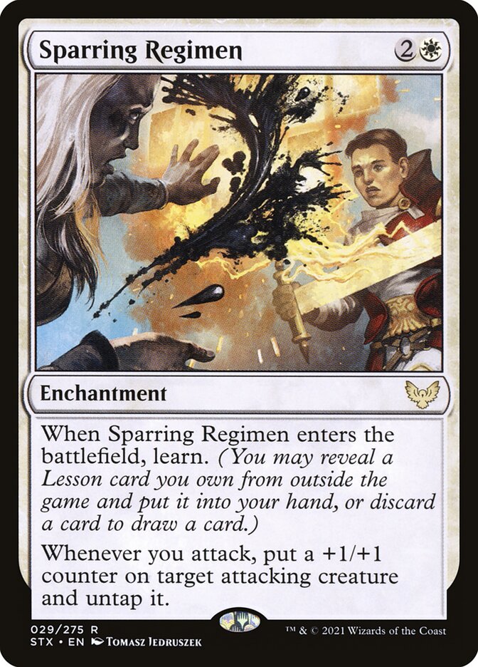 This Is An Image Of The Magic The Gathering Card Sparring Regimen From The Set Strixhaven: School of Mages - Designed By Artist Tomasz Jedruszek