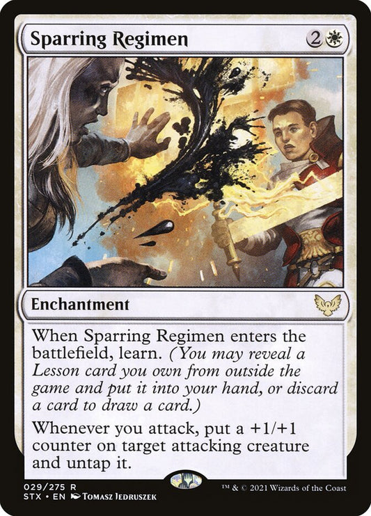This Is An Image Of The Magic The Gathering Card Sparring Regimen From The Set Strixhaven: School of Mages - Designed By Artist Tomasz Jedruszek