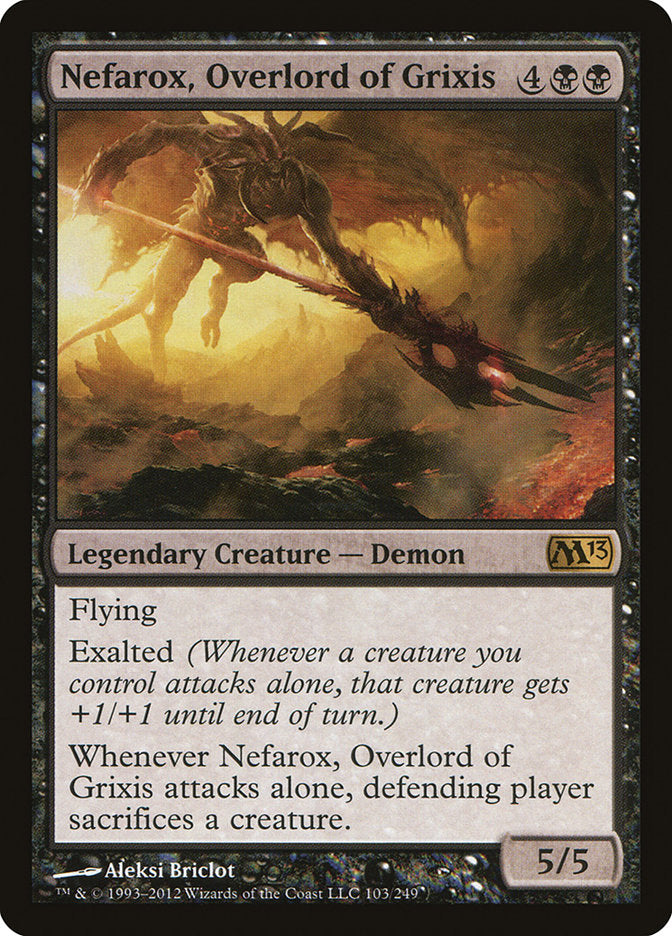 This Is An Image Of The Magic The Gathering Card Nefarox, Overlord of Grixis From The Set Magic 2013 - Designed By Artist Aleksi Briclot