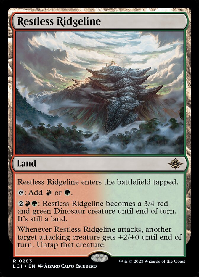 This Is An Image Of The Magic The Gathering Card Restless Ridgeline From The Set The Lost Caverns of Ixalan - Designed By Artist Álvaro Calvo Escudero