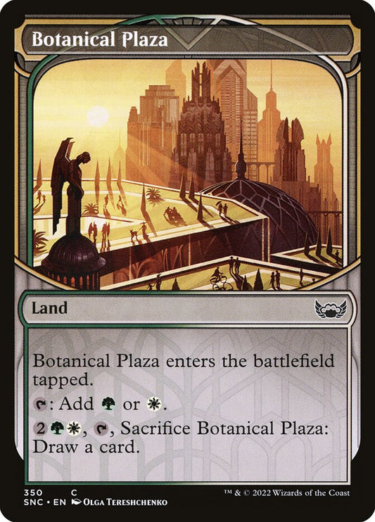 This Is An Image Of The Magic The Gathering Card Botanical Plaza From The Set Streets of New Capenna - Designed By Artist Grady Frederick