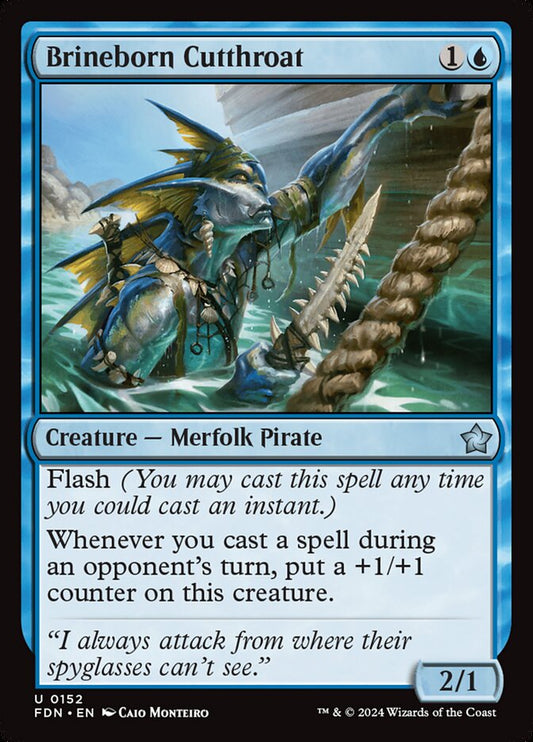 This Is An Image Of The Magic The Gathering Card Brineborn Cutthroat From The Set Foundations - Designed By Artist Caio Monteiro