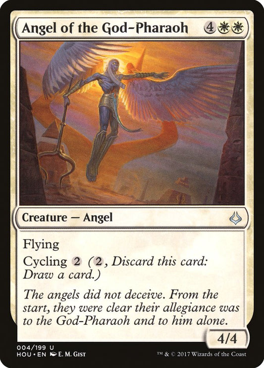 This Is An Image Of The Magic The Gathering Card Angel of the God-Pharaoh From The Set Hour of Devastation - Designed By Artist E. M. Gist