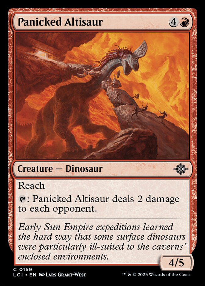 This Is An Image Of The Magic The Gathering Card Panicked Altisaur From The Set The Lost Caverns of Ixalan - Designed By Artist Lars Grant-West