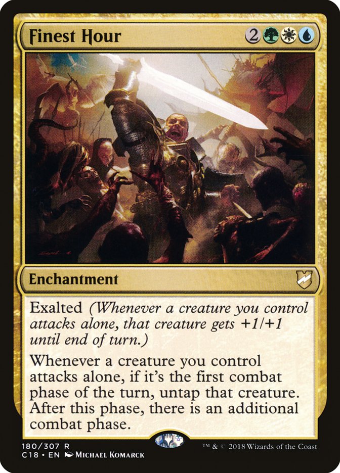 This Is An Image Of The Magic The Gathering Card Finest Hour From The Set Commander 2018 - Designed By Artist Michael Komarck