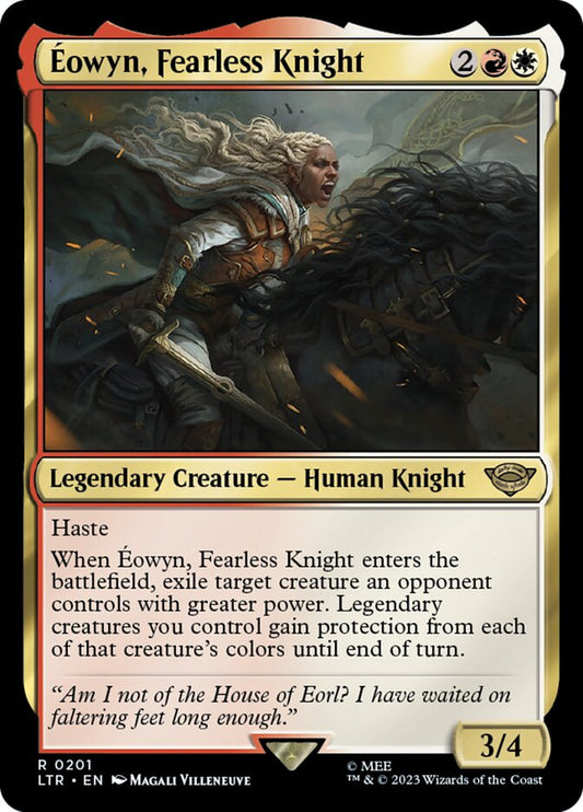 This Is An Image Of The Magic The Gathering Card Éowyn, Fearless Knight From The Set The Lord of the Rings: Tales of Middle-earth - Designed By Artist Magali Villeneuve