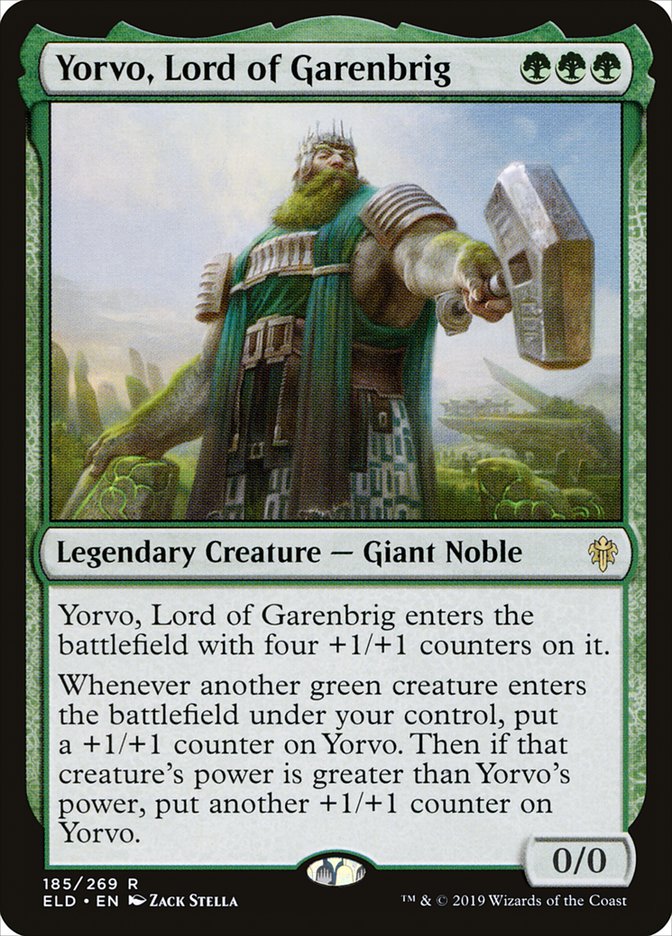 This Is An Image Of The Magic The Gathering Card Yorvo, Lord of Garenbrig From The Set Throne of Eldraine - Designed By Artist Zack Stella