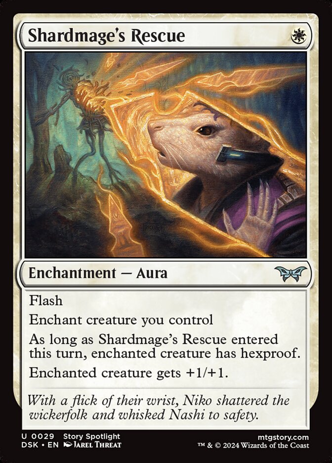 This Is An Image Of The Magic The Gathering Card Shardmage's Rescue From The Set Duskmourn: House of Horror - Designed By Artist Jarel Threat