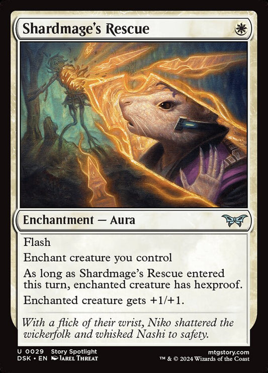 This Is An Image Of The Magic The Gathering Card Shardmage's Rescue From The Set Duskmourn: House of Horror - Designed By Artist Jarel Threat