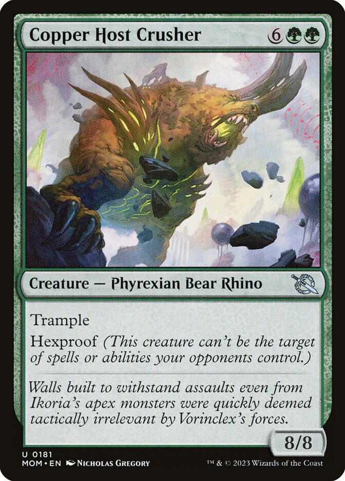 This Is An Image Of The Magic The Gathering Card Copper Host Crusher From The Set March of the Machine - Designed By Artist Nicholas Gregory