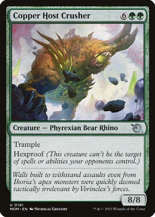 This Is An Image Of The Magic The Gathering Card Copper Host Crusher From The Set March of the Machine - Designed By Artist Nicholas Gregory