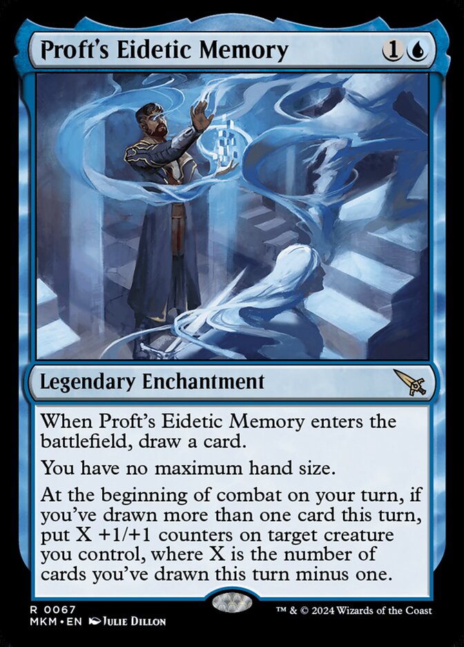 This Is An Image Of The Magic The Gathering Card Proft's Eidetic Memory From The Set Murders at Karlov Manor - Designed By Artist Julie Dillon