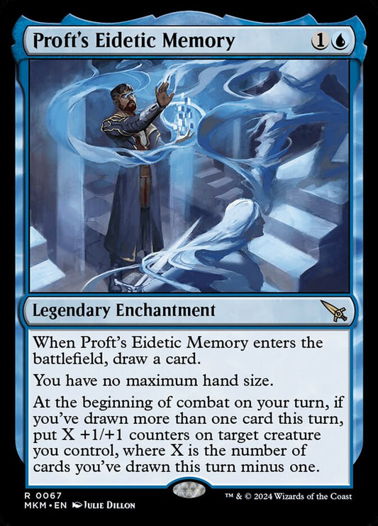 This Is An Image Of The Magic The Gathering Card Proft's Eidetic Memory From The Set Murders at Karlov Manor - Designed By Artist Julie Dillon