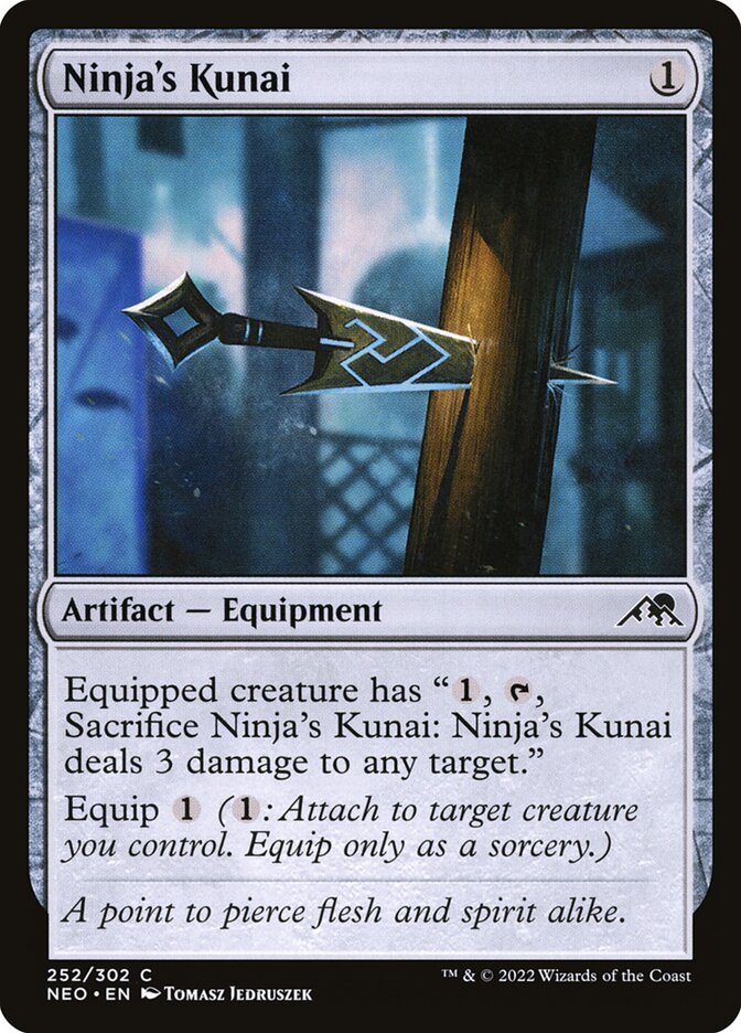 This Is An Image Of The Magic The Gathering Card Ninja's Kunai From The Set Kamigawa: Neon Dynasty - Designed By Artist Tomasz Jedruszek