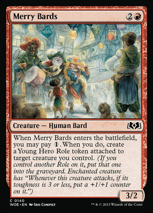 This Is An Image Of The Magic The Gathering Card Merry Bards From The Set Wilds of Eldraine - Designed By Artist Iris Compiet