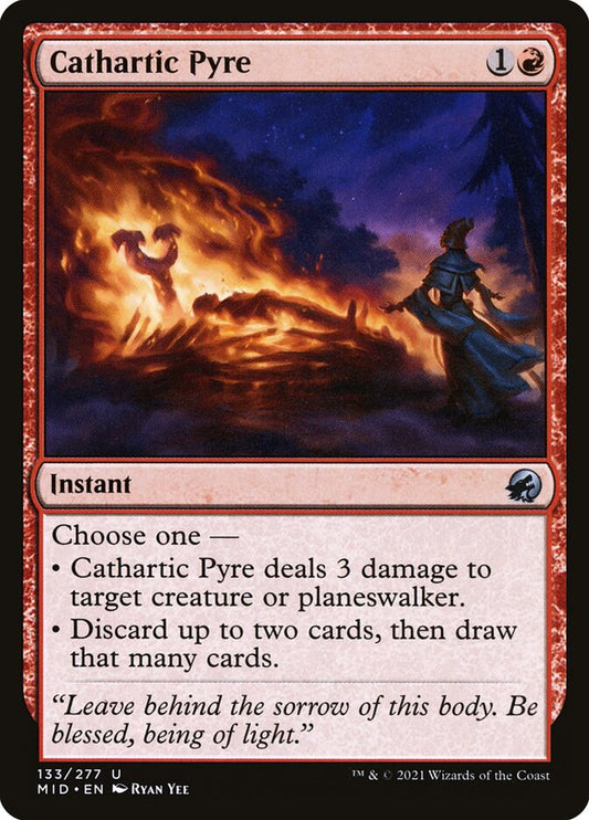 This Is An Image Of The Magic The Gathering Card Cathartic Pyre From The Set Innistrad: Midnight Hunt - Designed By Artist Ryan Yee