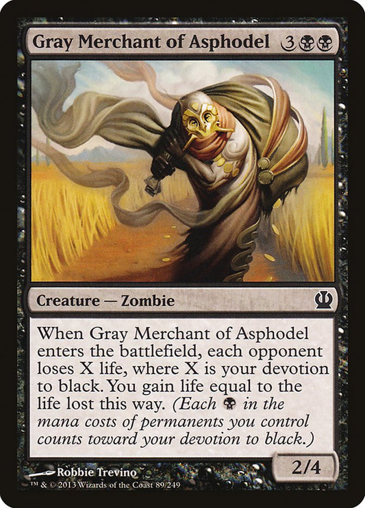 This Is An Image Of The Magic The Gathering Card Gray Merchant of Asphodel From The Set Duskmourn: House of Horror Commander - Designed By Artist Scott Murphy
