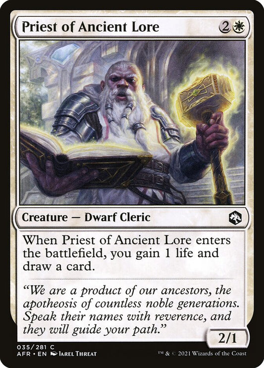 This Is An Image Of The Magic The Gathering Card Priest of Ancient Lore From The Set Commander Legends: Battle for Baldur's Gate - Designed By Artist Jarel Threat
