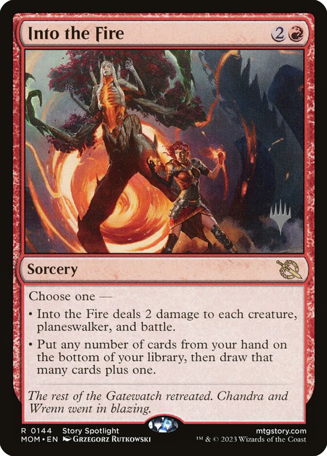 This Is An Image Of The Magic The Gathering Card Into the Fire From The Set March of the Machine - Designed By Artist Grzegorz Rutkowski
