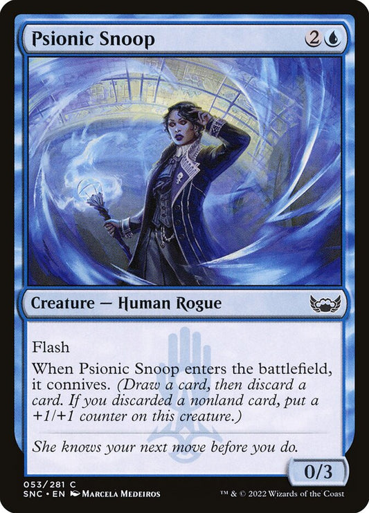 This Is An Image Of The Magic The Gathering Card Psionic Snoop From The Set Streets of New Capenna - Designed By Artist Marcela Medeiros