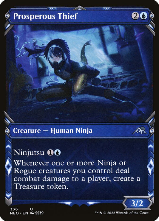 This Is An Image Of The Magic The Gathering Card Prosperous Thief From The Set Kamigawa: Neon Dynasty - Designed By Artist Fajareka Setiawan