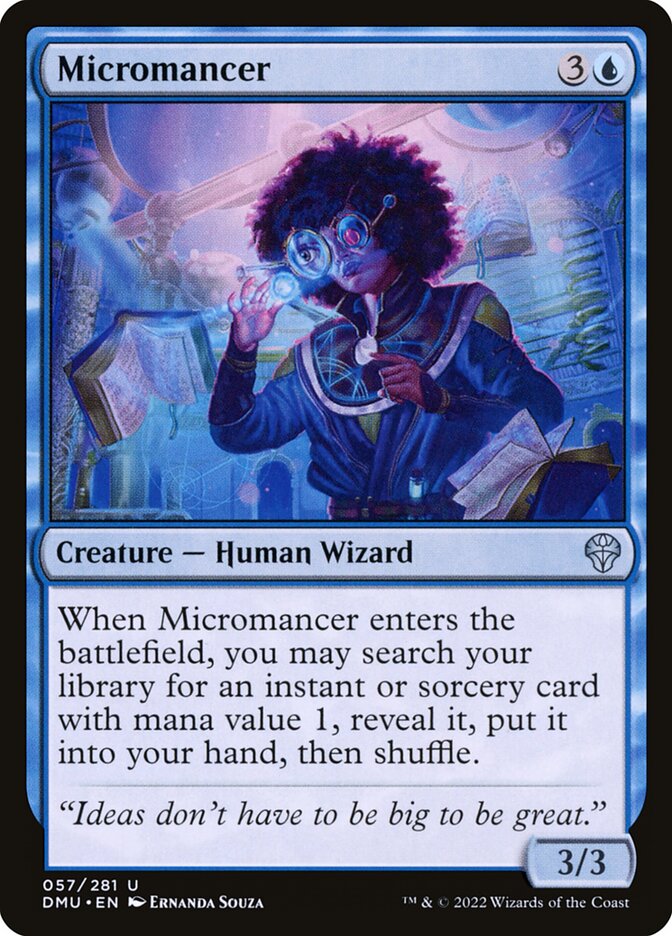 This Is An Image Of The Magic The Gathering Card Micromancer From The Set Foundations - Designed By Artist Ernanda Souza