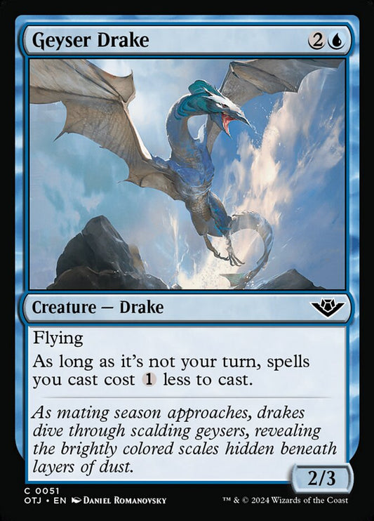 This Is An Image Of The Magic The Gathering Card Geyser Drake From The Set Outlaws of Thunder Junction - Designed By Artist Daniel Romanovsky